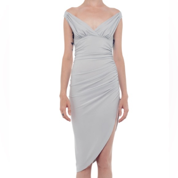 Norma Kamali Tara Side Drape Dress Fog - Picture 1 of 3